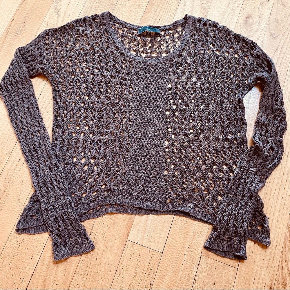 Velvet by Graham & Spencer Taupe Knitted Lace Long Sleeve Sweater Top, sz Small